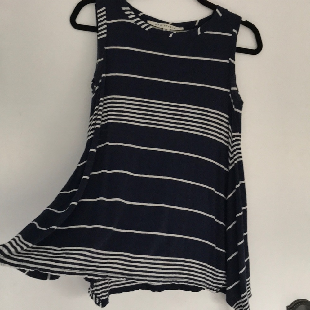 Max Studio Navy and White Striped Tank